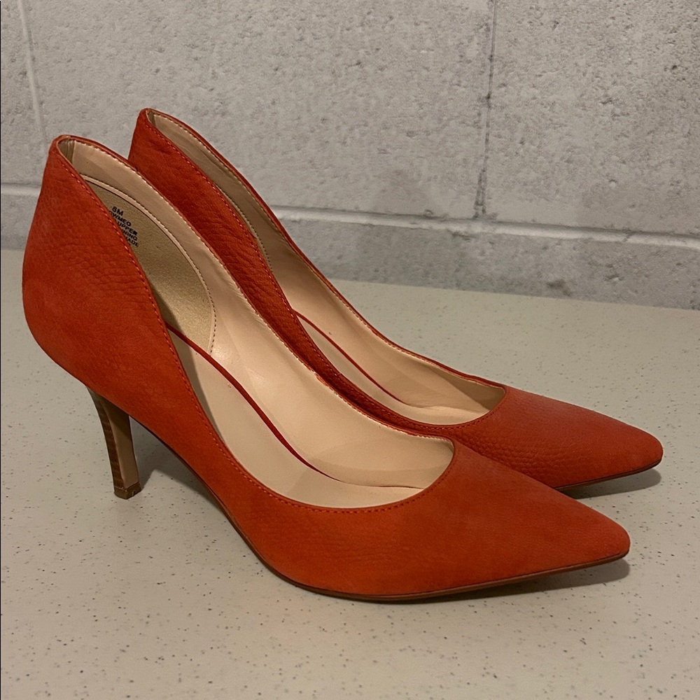 Nine West Pumps, Worn Once, Orange, Brown Heel, 3 1/4 Inch Heel